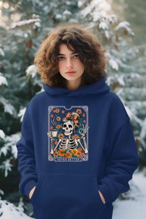 Messy Bun Coffee Lover Never Better Floral Skeleton Women Hoodie