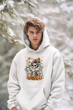 Messy Bun Coffee Lover Never Better Floral Skeleton Women Hoodie