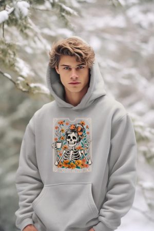 Messy Bun Coffee Lover Never Better Floral Skeleton Women Hoodie