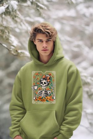 Messy Bun Coffee Lover Never Better Floral Skeleton Women Hoodie