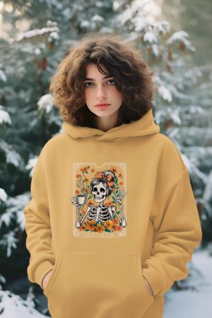 Messy Bun Coffee Lover Never Better Floral Skeleton Women Hoodie