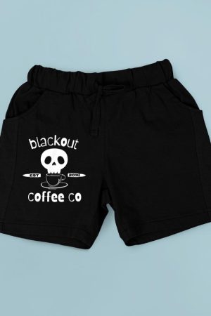 Blackout Coffee est.2018 Funny Skull Coffee Graphic Tee Short