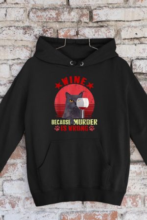 Funny Humor Cat Lover Men Women Reading and Drinking Wine Hoodie