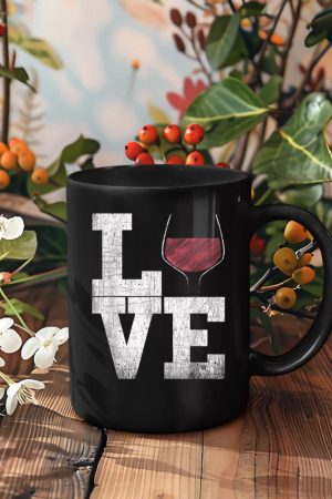 I Love Wine Red Wine Glass Heart - Wine Drinker Distressed Mug