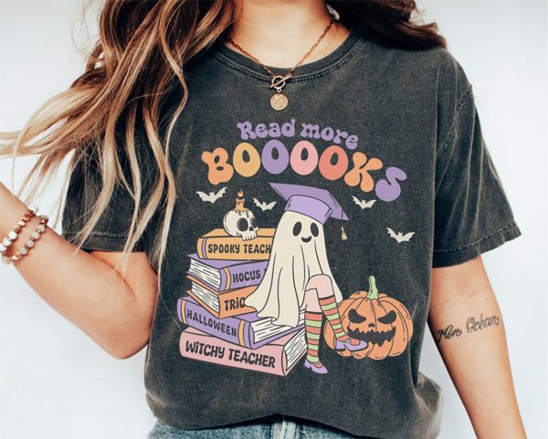 Read More Books Comfort colors Shirt, Spooky Teacher Ghost Shirt, Halloween Teacher Gift, iprintasty halloween, Halloween Teacher Shirt
