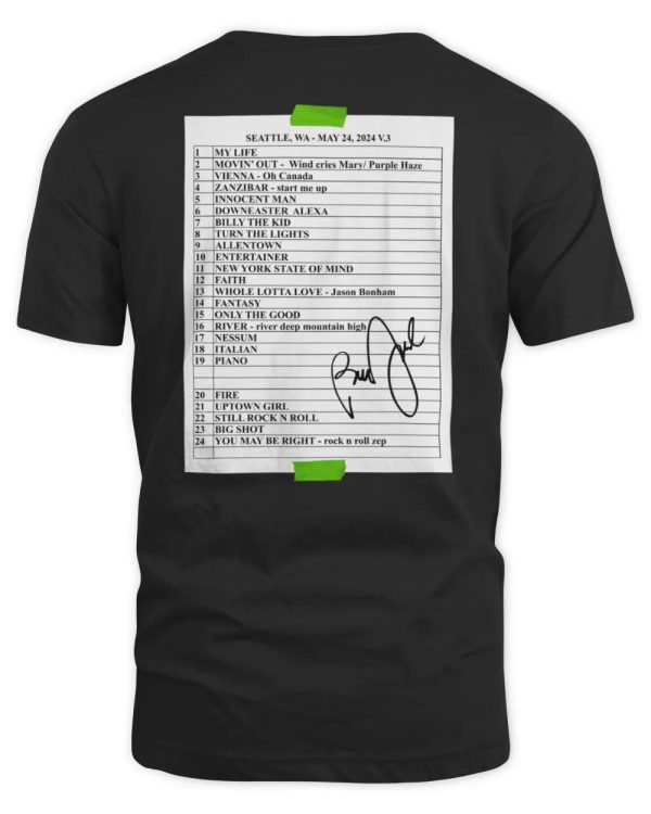 Official Billy Joel 5-24-24 Seattle Set List Tee Shirt