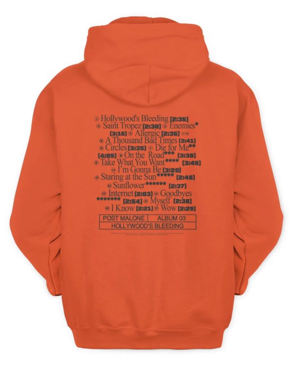 Post Malone Merch Store Hollywood's Bleeding Tracklist Tee Shirt - Image 3