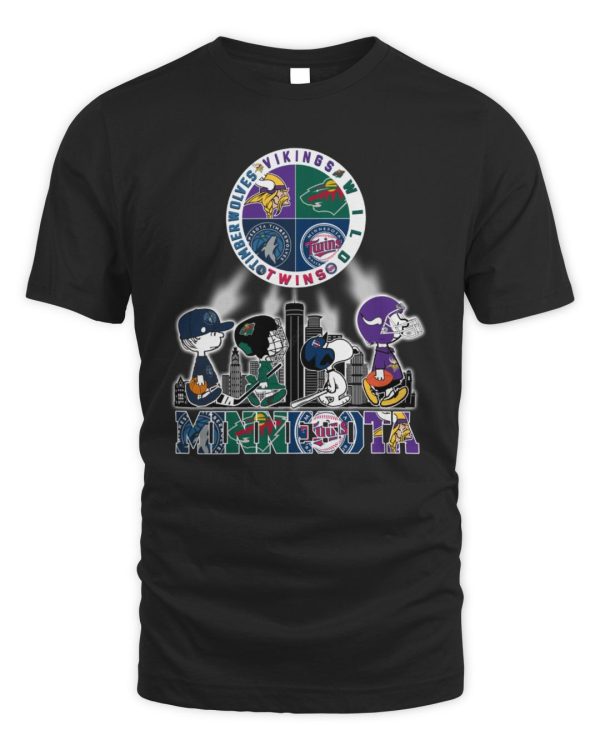 Snoopy Minnesota Twins Minnesota Vikings Minnesota Wild Timberwolves Black Official Hoodie Reebedo Shirt