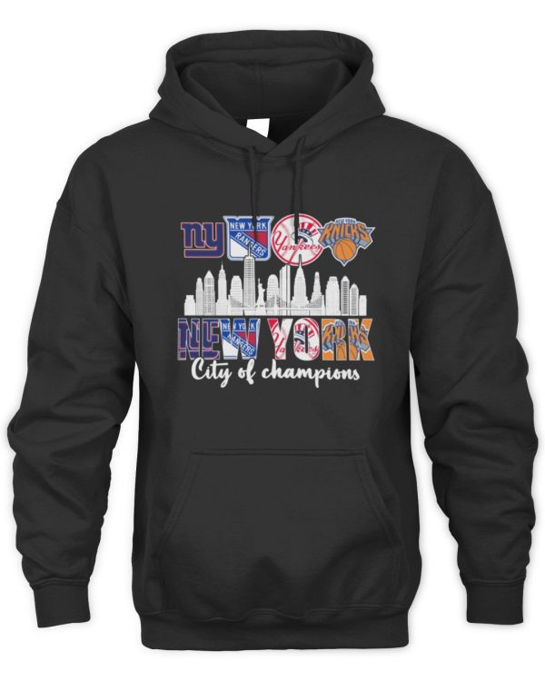 Official New York Sports Team City Of Champions Jets Rangers Yankees And Knicks Shirt Reebedo Shirt - Image 2