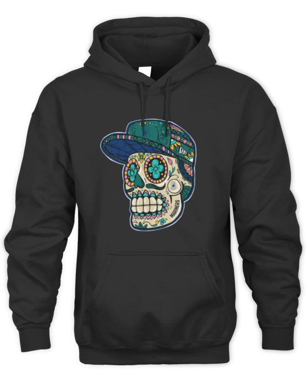 New Era Black Seattle Mariners Sugar Skulls Official Hoodie Sweatshirt Reebedo Shirt - Image 2
