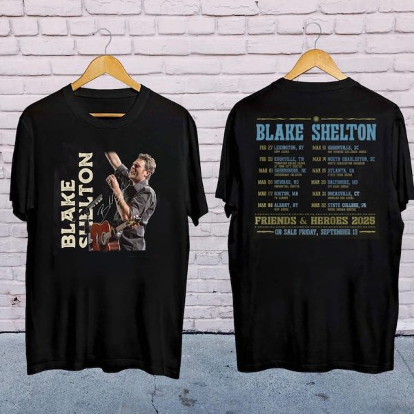 Blake Shelton Black Signature Shirt, Blake Shelton Friends and Heroes Tour 2025 Shirt, Blake Shelton Fan Gift, Blake Shelton Country Music Shirt