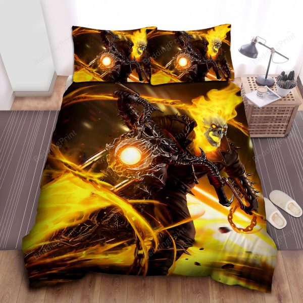 Digital Artwork Of Ghost Rider Bedroom Bedding Ensemble Duvet Cover Set Home Decor