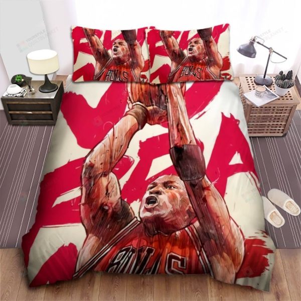 Chicago Bulls Michael Jordan Shooting Illustration Bedding Ensemble Duvet Cover Set Bedroom Decor