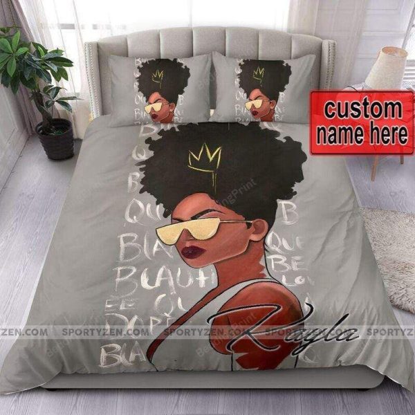 Fashion Black Queen Custom Name Bedding Ensemble Duvet Cover Set Bedroom Decor