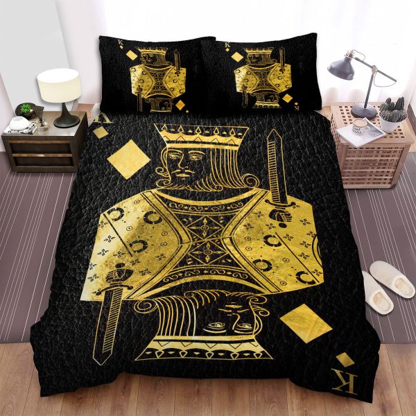 Golden Playing Cards King Diamonds Bedroom Bedding Ensemble Duvet Cover Set Home Decor