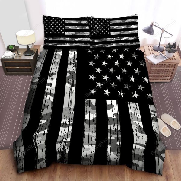 Grey Camouflage American Flag Home Collection Bedding Set Bedroom Decor