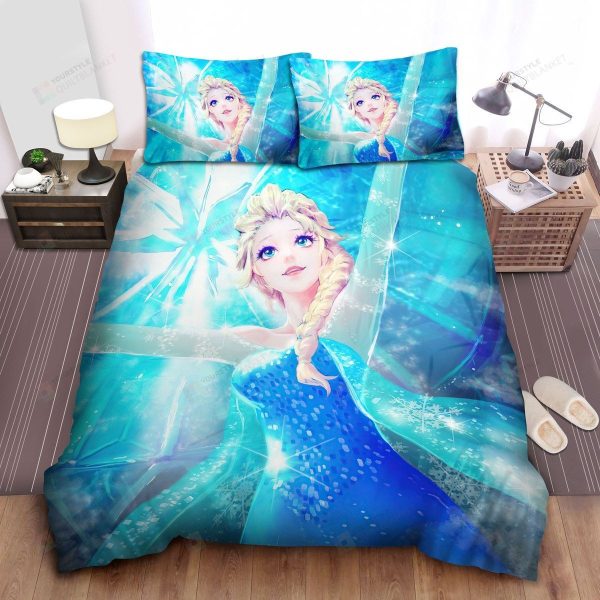 Frozen Elsa In Gorgeous Snowflake Dress Illustration Bedroom Bedding Ensemble Duvet Cover Set Home Decor
