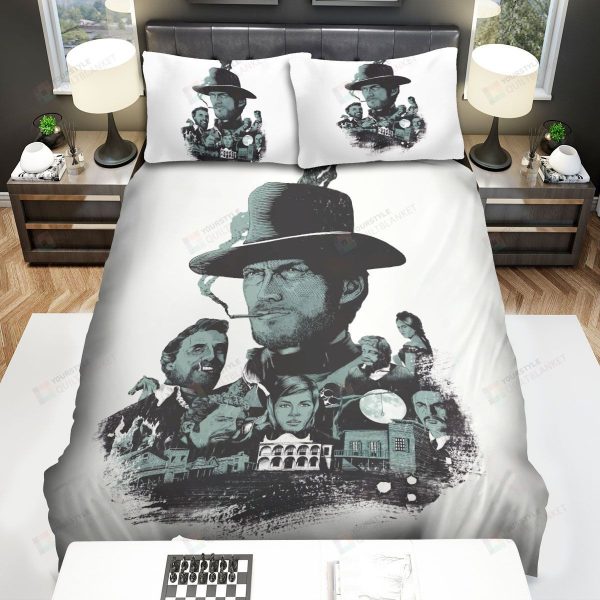 A Fistful Of Dollars (1964) Green And White Movie Poster Bedding Ensemble Duvet Cover Set Bedroom Decor