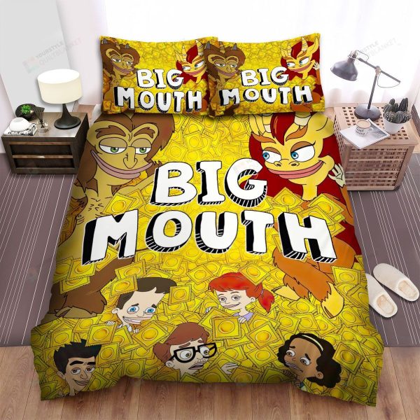 Big Mouth Characters In Condoms Poster Bedding Ensemble Duvet Cover Set Bedroom Decor