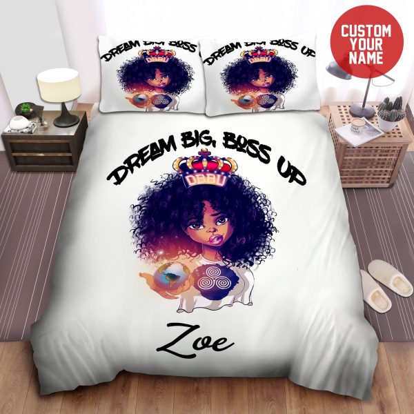 African American Black Girl Dream Big Custom Name Bedroom Bedding Ensemble Duvet Cover Set Home Decor