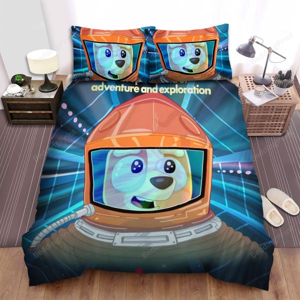 Bluey Astronaut Sleepytime Poster Bedding Ensemble Duvet Cover Set Bedroom Decor
