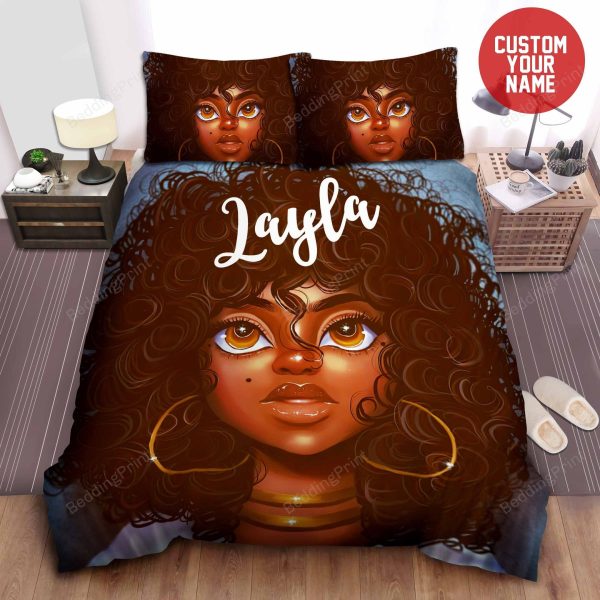 African American Woman Afro Girl Black Girl Magic Custom Name Bedroom Bedding Ensemble Duvet Cover Set Home Decor