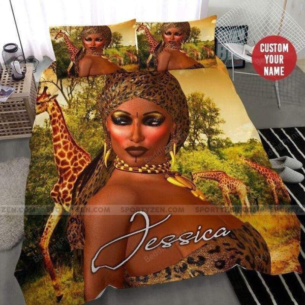 African Sexy Black Women In Wildlife Custom With Name Bedroom Bedding Ensemble Duvet Cover Set Home Decor
