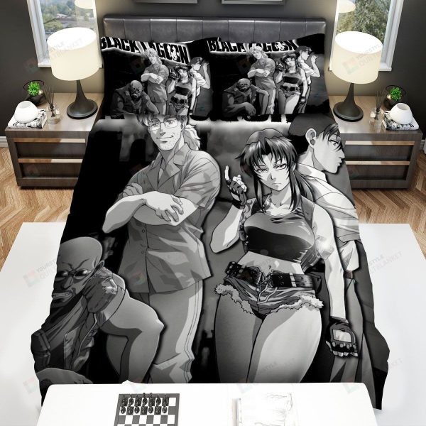 Black Lagoon Characters In Black And White Bedroom Bedding Ensemble Duvet Cover Set Home Decor