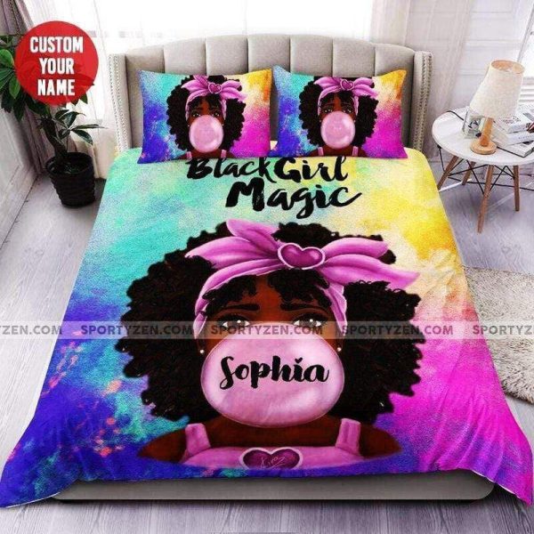 African American Black Baby Girl Magic Personalized Custom Name Home Collection Bedding Set Bedroom Decor