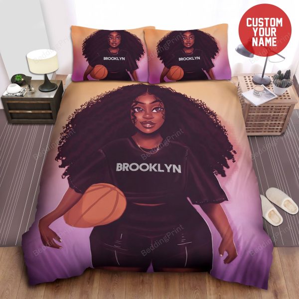 Basketball Black Girl African Custom Name Home Collection Bedding Set Bedroom Decor