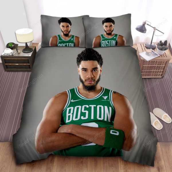 Boston Celtics Jayson Tatum In Basketball Photo Shoot Bedding Ensemble Duvet Cover Set Bedroom Decor