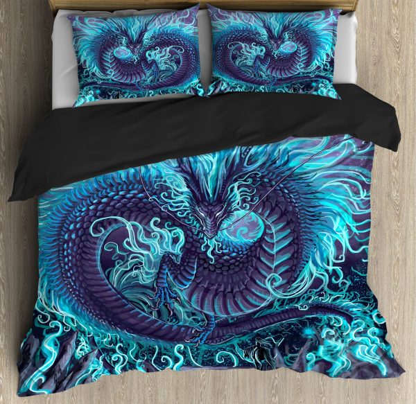 Blue Dragon Art Bedding Ensemble Duvet Cover Set Bedroom Decor