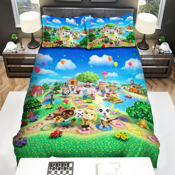 Animal Crossing Characters Playing Music Bedroom Bedding Ensemble Duvet Cover Set Home Decor