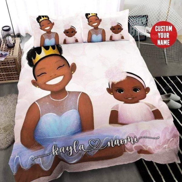 Black Baby Girl Sisters Personalized Custom Name Bedding Ensemble Duvet Cover Set Bedroom Decor
