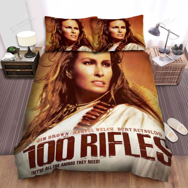 100 Rifles (1969) Woman And Horses Movie Poster Bedding Ensemble Duvet Cover Set Bedroom Decor
