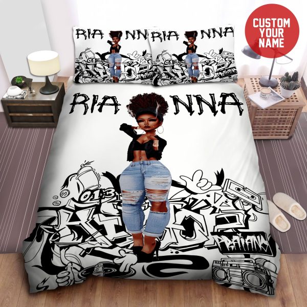 Black Girl Sassy Body Grafity Custom Name Home Collection Bedding Set Bedroom Decor