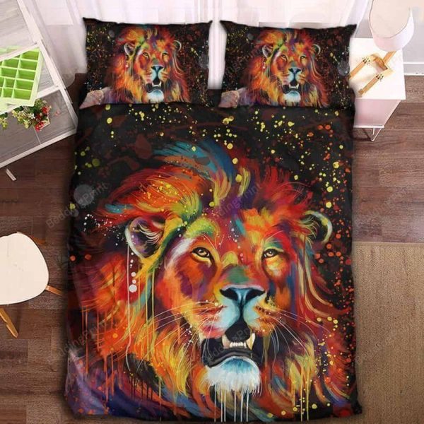 3D Watercolor Galaxy Lion Printed Bedroom Bedding Ensemble Duvet Cover Set Home Decor