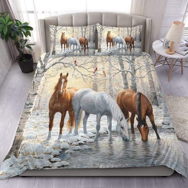 Beautiful Horse In The Winter Bedding Ensemble Duvet Cover Set Bedroom Decor
