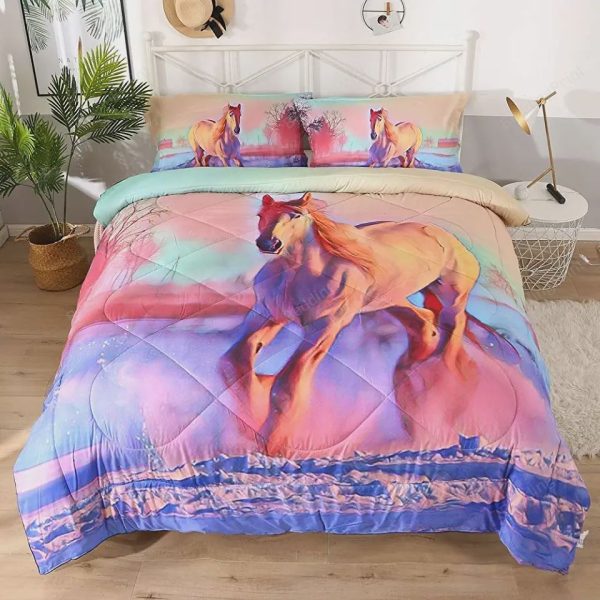 3d White Horse Snow Tecenl White Horse Snow Bedding Ensemble Duvet Cover Set Bedroom Decor