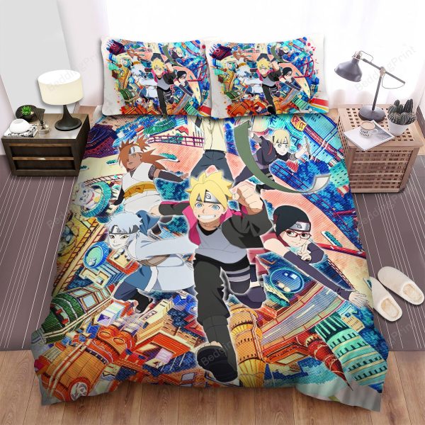 Boruto: Naruto Next Generations Movie Buildings Behind Photo Bedding Ensemble Duvet Cover Set Bedroom Decor