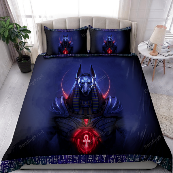 Anubis Blue Ancient Egyptian Mythology Culture Bedding Ensemble Duvet Cover Set Bedroom Decor
