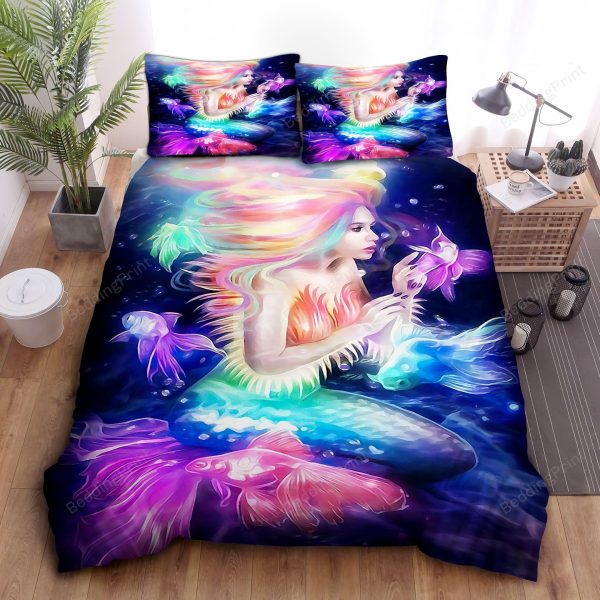 Beautiful Mermaid With Fish Bedding Ensemble Duvet Cover Set Bedroom Decor