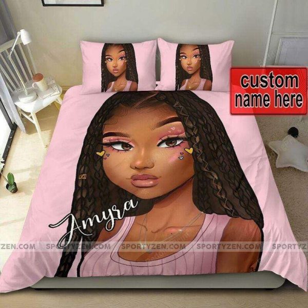 African Cutie Black Teen Girl Pink Custom Name Home Collection Bedding Set Bedroom Decor