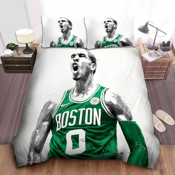 Boston Celtics Jayson Tatum Celebrating Painting Bedroom Bedding Ensemble Duvet Cover Set Home Decor