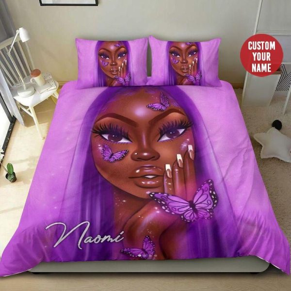 Personalized Black Girl Aesthetic Purple Butterfly Perfect Gifts For Daughter Girlfriend Wife Duvet Cover Bedroom Sets Comfortable Bedding Sets