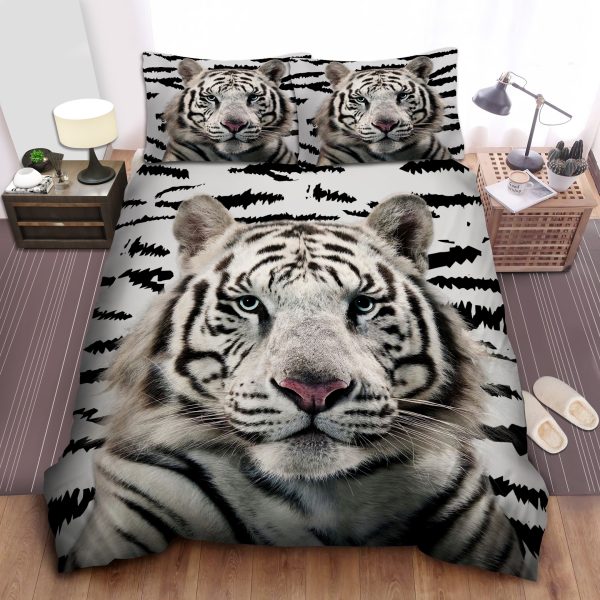 White Tiger Skin Pattern Duvet Cover Bedroom Sets Comfortable Bedding Sets