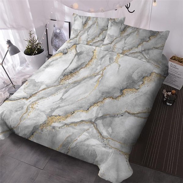 Grey Gold Marble Duvet Cover Bedroom Sets Comfortable Bedding Sets