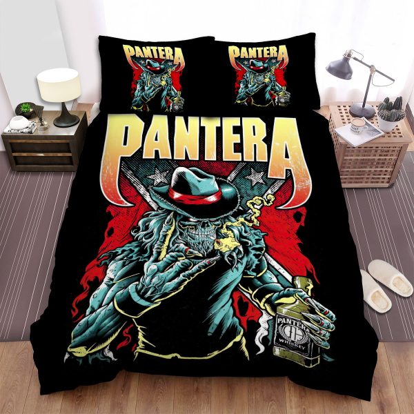 Pantera Cowboy Skeleton Smoking With Pantera Whiskey Duvet Cover Bedroom Sets Comfortable Bedding Sets
