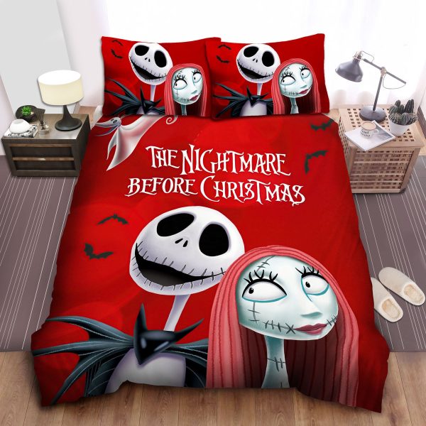 The Nightmare Before Christmas Jack & Sally On Red Theme Duvet Cover Bedroom Sets Comfortable Bedding Sets