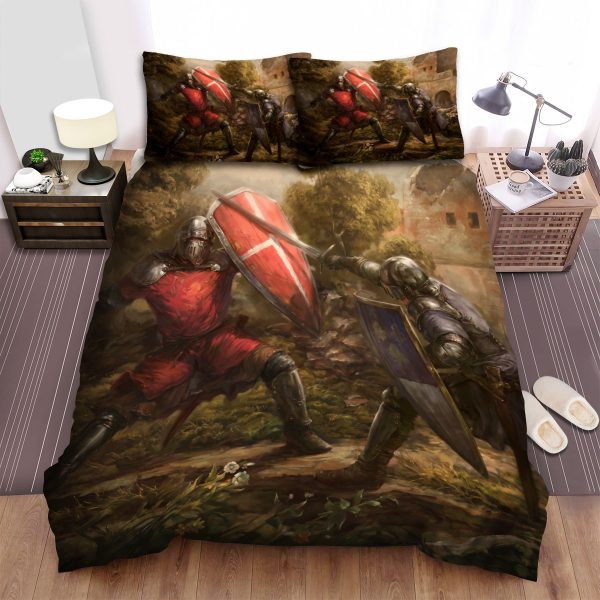 Red & Blue Medieval Knights Duel Duvet Cover Bedroom Sets Comfortable Bedding Sets